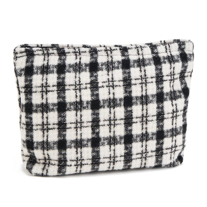 WOZEAH Checkered Makeup Bag for Purse Small Cosmetic PouchStylish Zipper Make up Pouch Travel Canvas Toiletry Bags(Checkered Black)