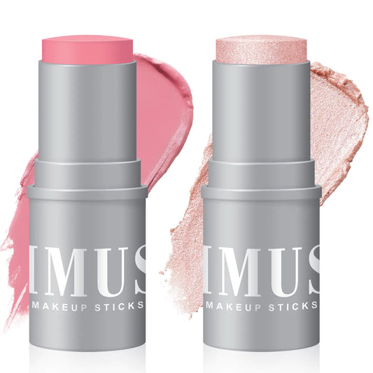 KIMUSE Highlighter Makeup Stick Duo Cream Blush Stick Highlighter Trimming Stick Creamy High Pigmented Long Lasting Vegan Face Make Up Sticks