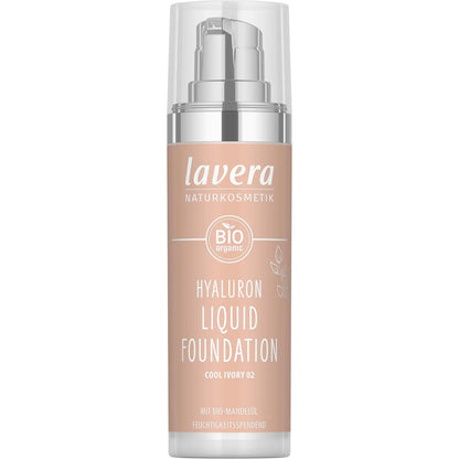 lavera Hyaluron Liquid Foundation - Cool Ivory 02 - Foundation Make Up with Hyaluron & Almond Oil for a Flawless Complexion - Face Make Up - PETA Certified - Vegan - Made in Germany - 1 Fl Oz