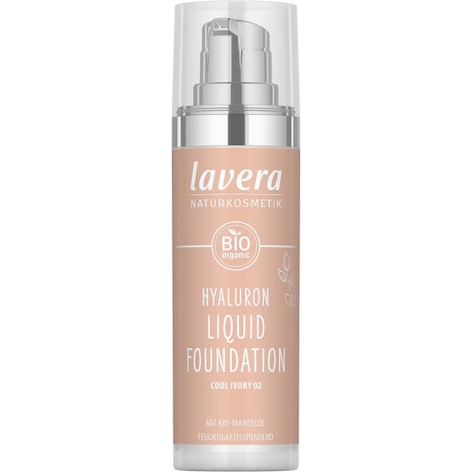 lavera Hyaluron Liquid Foundation - Cool Ivory 02 - Foundation Make Up with Hyaluron & Almond Oil for a Flawless Complexion - Face Make Up - PETA Certified - Vegan - Made in Germany - 1 Fl Oz