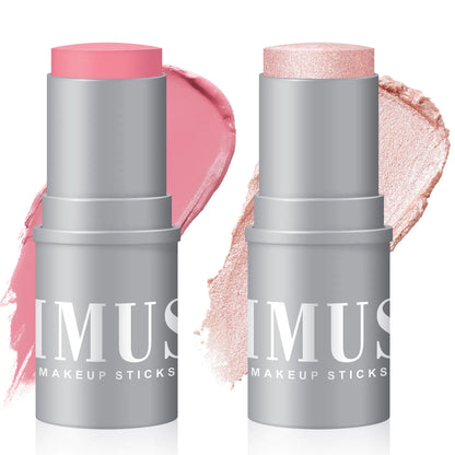KIMUSE Highlighter Makeup Stick Duo Cream Blush Stick Highlighter Trimming Stick Creamy High Pigmented Long Lasting Vegan Face Make Up Sticks