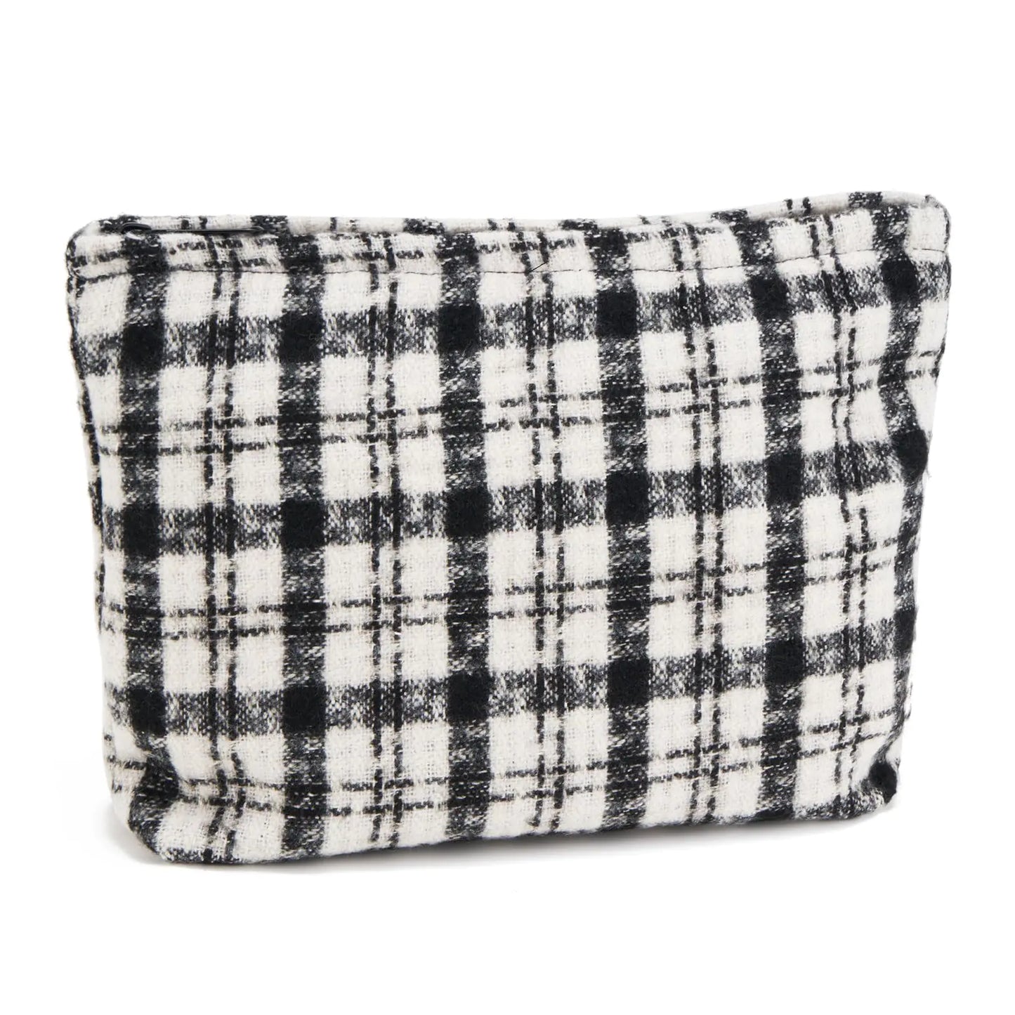 WOZEAH Checkered Makeup Bag for Purse Small Cosmetic PouchStylish Zipper Make up Pouch Travel Canvas Toiletry Bags(Checkered Black)